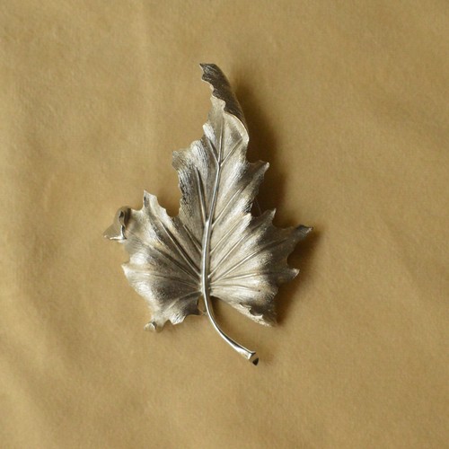 中古首饰 翠法丽Trifari素银大叶片胸针 成色好 不退换