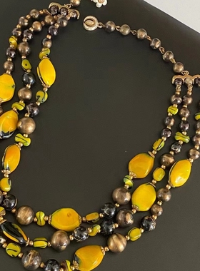 特价 中古饰品首饰 Regency 波西米亚风三层黄琉璃项链（不退换）
