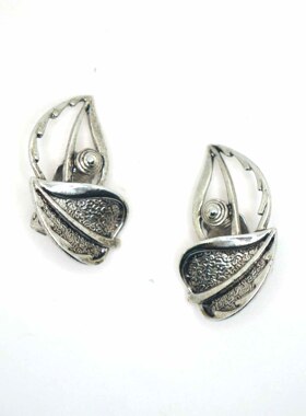 中古首饰 Sarahcov 复古银色叶片耳夹