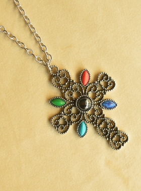 雅芳 中古首饰 Avon 装饰十字彩宝大毛衣链 成色新 不退换