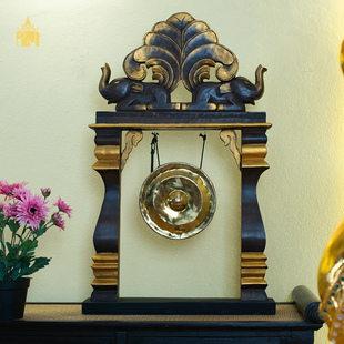 泰式风格酒店会所别墅门厅玄关装饰摆设泰国大象造型木雕铜锣摆件