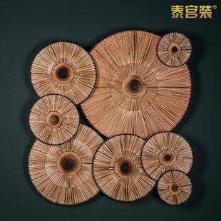 日式藤艺复古手工草编客厅背景墙装饰灯店铺走廊过道卧室床头壁灯