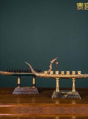 复古铜制创意铜铃龙船烛台摆件