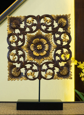 泰国进口柚木雕花件装饰品摆件