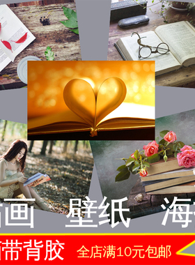 阅读励志图书馆照片大幅墙贴画