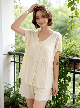 安杜拉春夏针织棉VCM开衫带胸垫短袖短裤家居服睡衣62126