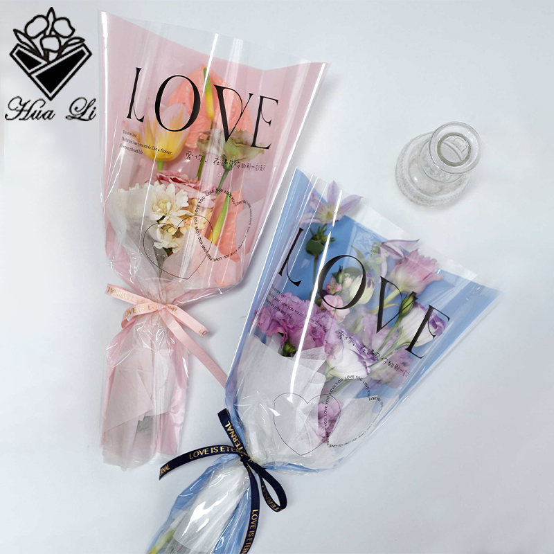 鲜花包装袋多支袋悦心透明黑红色塑料袋子玻璃纸韩式包装纸材料