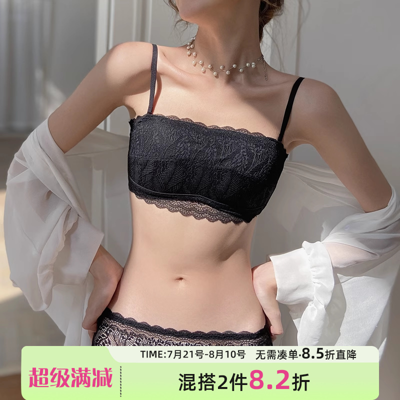 薄款黑色蕾丝抹胸式无肩带女士内衣新款2020爆款无钢圈性感文胸罩
