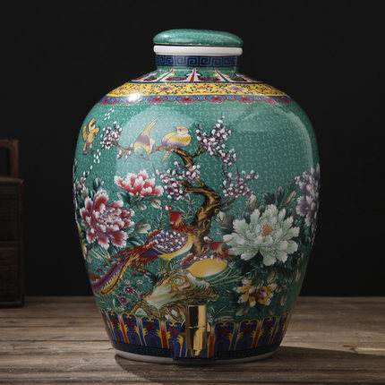 景德镇陶瓷酒坛子家用密封酒缸带龙头酒瓶泡酒10斤20斤30斤50斤装