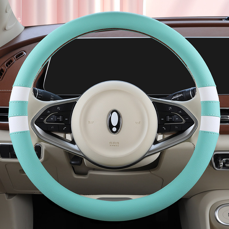 新款全皮海宝灵动锐界柠檬青橙plus老头乐电动四轮电车方向盘套