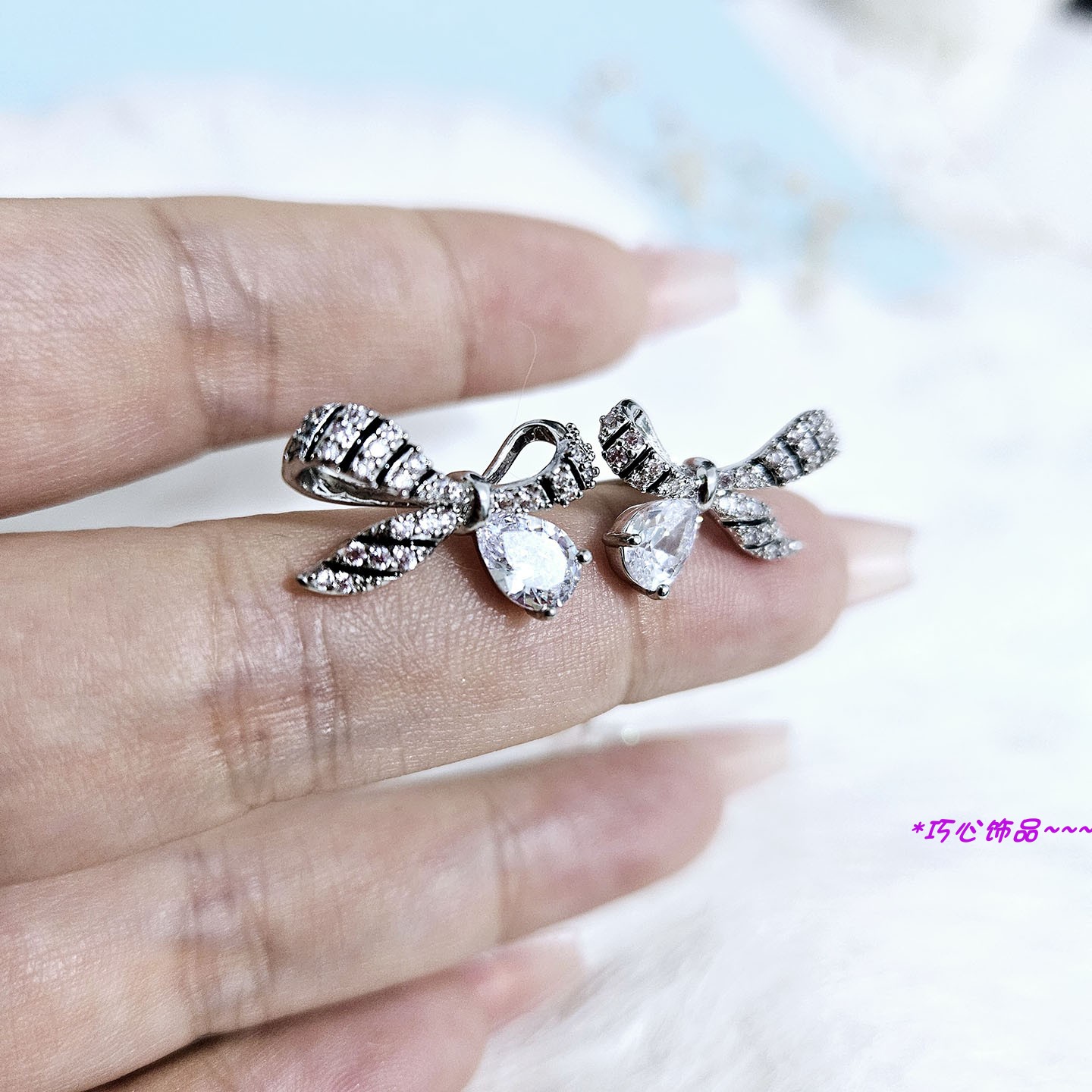气质淑女满钻蝴蝶结耳钉