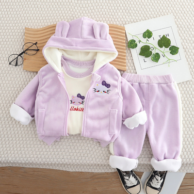 女童冬装加厚卫衣三件套洋气套装2025新款冬季秋冬款加绒童装潮衣