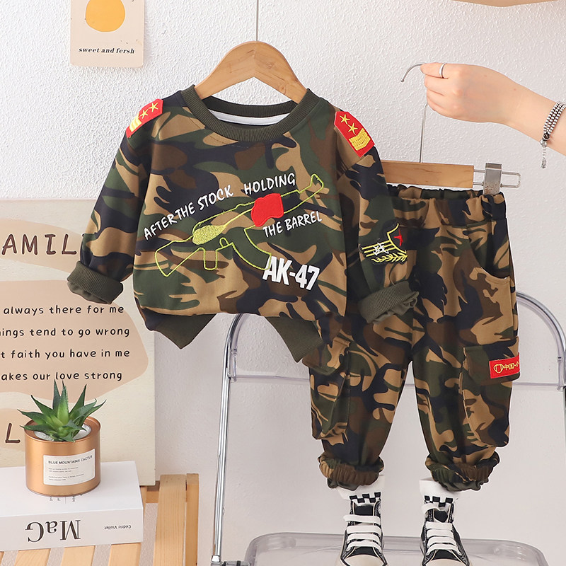 男童童装春季新款洋气儿童迷彩两件套衣服婴幼儿宝宝春秋套装卫衣