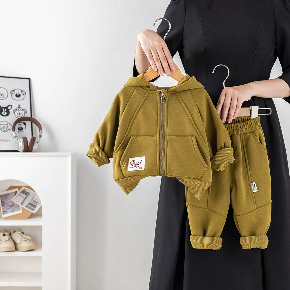 男童秋冬套装新款婴儿童装冬季洋气宝宝一体绒冬装加绒卫衣两件套