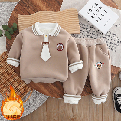 宝宝秋冬装洋气一体绒卫衣两件套