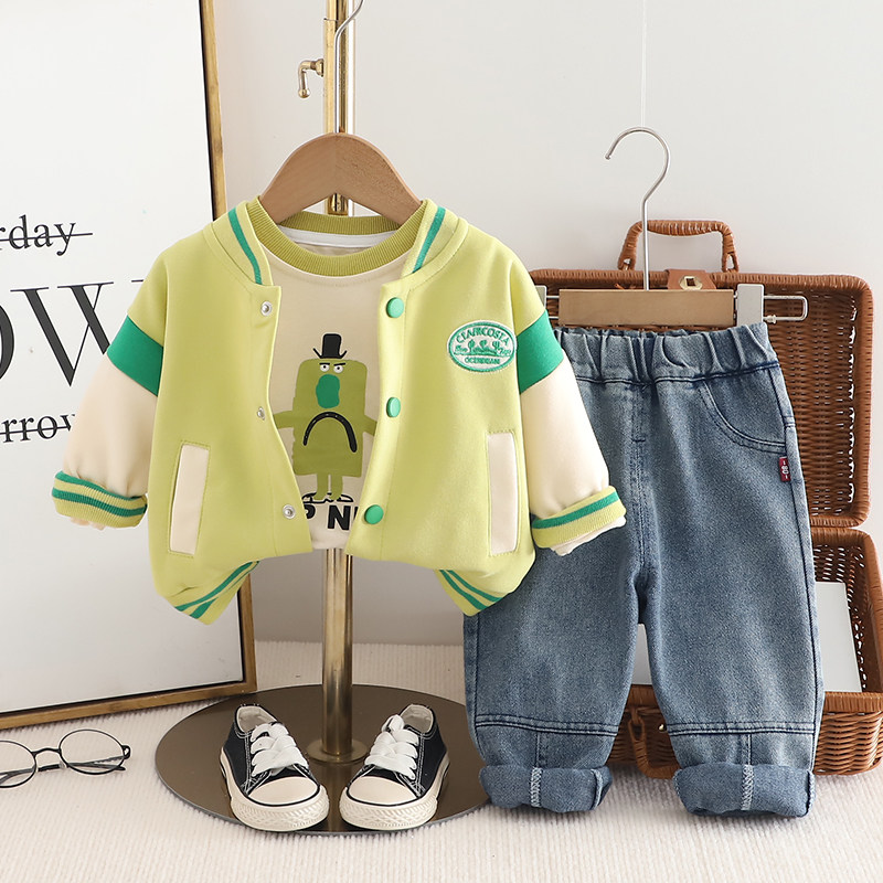 男童春秋套装新款宝宝休闲运动衣服帅气儿童棒球服休闲三件套洋气