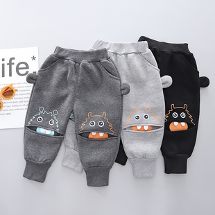 潮小童休闲薄绒裤 宝宝加绒裤 儿童加厚棉裤 男童一体绒长裤 子秋冬装