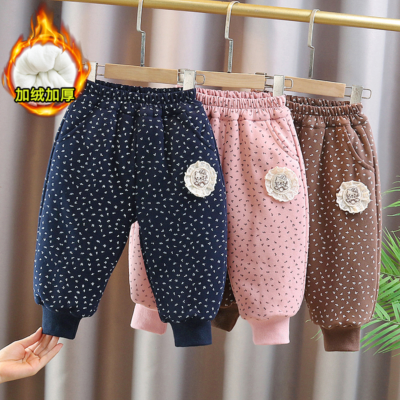 宝宝棉裤一条过冬儿童裤子冬季女童加绒外穿加厚碎花长裤洋气保暖