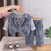 衣服儿童洋气时髦宝宝秋季 帅气春秋款 牛仔三件套 2026新款 男童套装