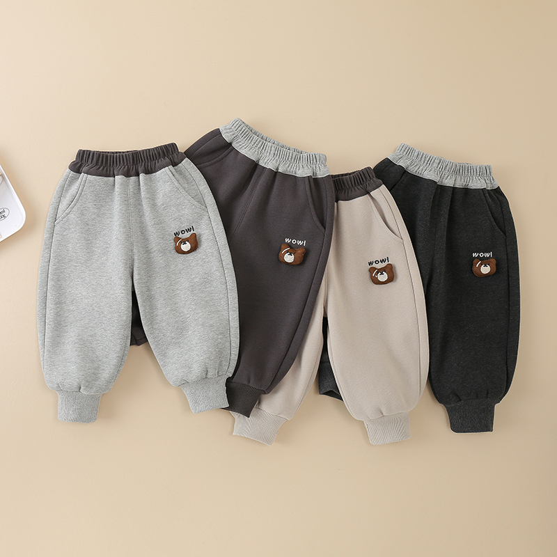 儿童裤子男童一体加绒卫裤2025新款童装冬季宝宝卡通休闲运动裤潮