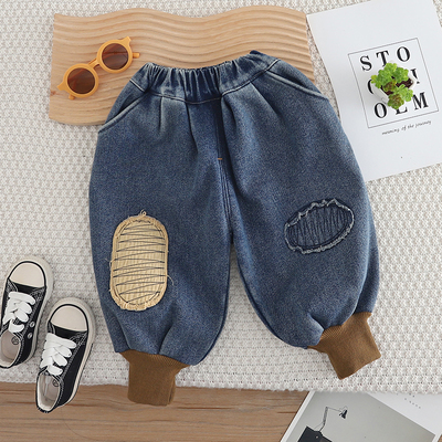 男童加绒裤子儿童冬款加厚牛仔裤