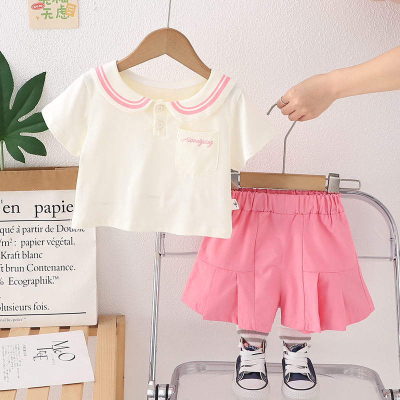 女童洋气小童衣服时髦海军领短袖