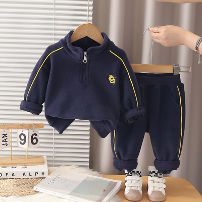 儿童加绒卫衣潮加厚冬装两件套