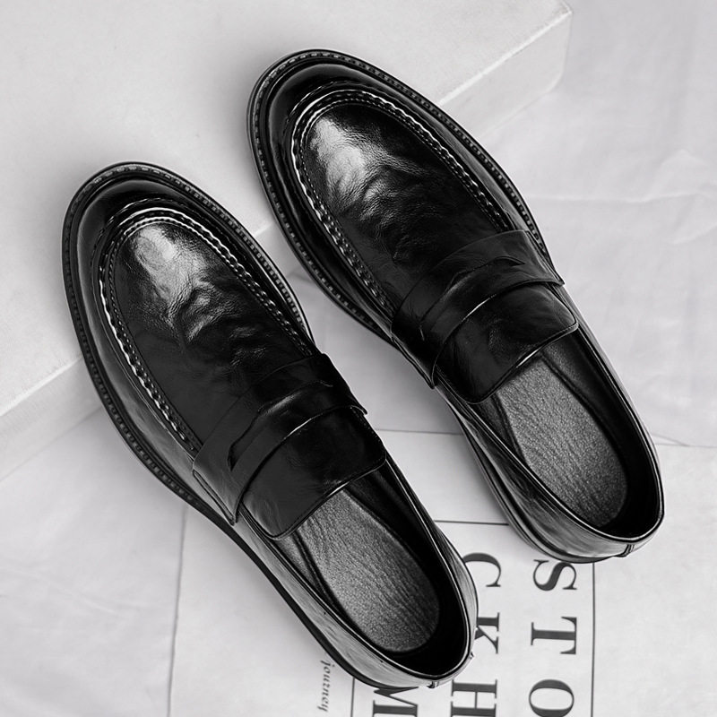 内增高商务休闲皮鞋男款6cm套脚男鞋一脚蹬低帮豆豆鞋男一件