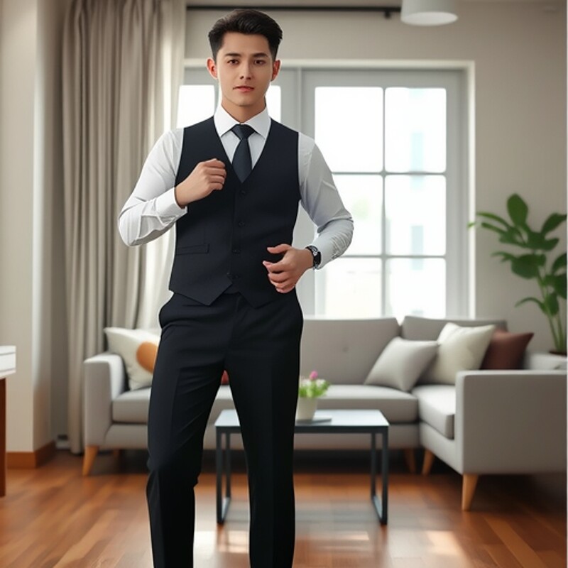 2026春季新款男式休闲西装马甲商务休闲上班男士背心套装一件