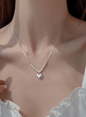 s925纯银立体爱心珠设计款项链女潮流高级感车花圆珠锁骨链