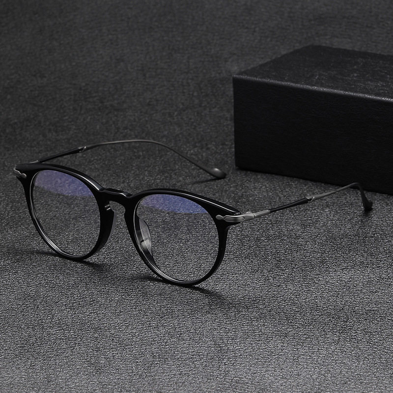 RLT5889新款时尚板材配纯钛超轻舒适无鼻托款复古圆形男女眼镜架