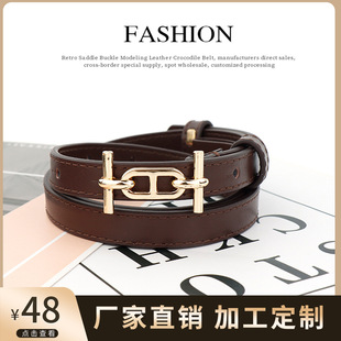 时尚真皮腰带女钟鼓五金扣头层牛皮百搭配裙子牛仔裤真皮细皮带