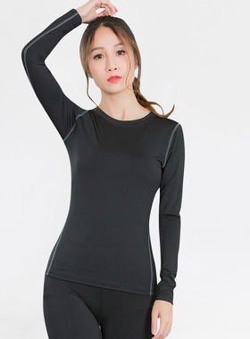 女子PRO紧身训练长袖运动健身瑜伽T恤吸湿排汗长袖衫衣服2019塑身