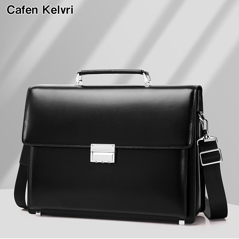 头层牛皮密码锁防盗商务包加大高端会议单肩手提包男士牛皮公文包