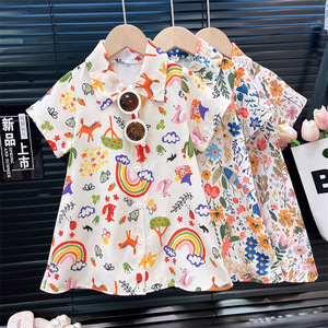 女童裙子短袖衬衫裙夏季新款洋气女宝宝开衫儿童连衣裙夏款童裙
