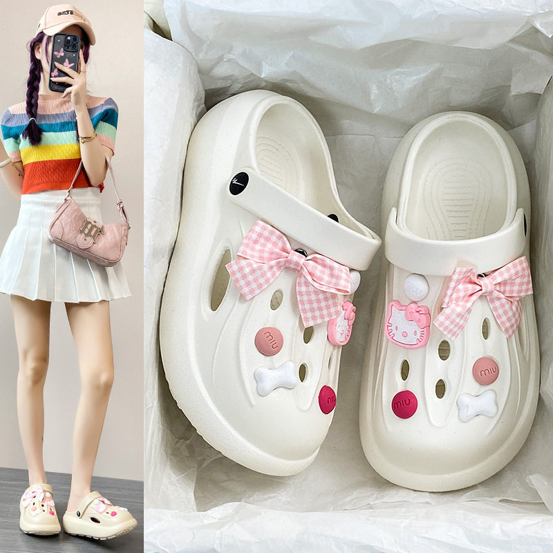 LR1601女鞋增高透气外穿拖鞋女2025夏季厚底森系洞洞鞋平底