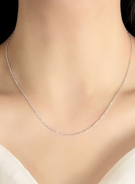 S925纯银波光粼粼串珠项链车花方块锁骨链韩式简约叠带款首饰