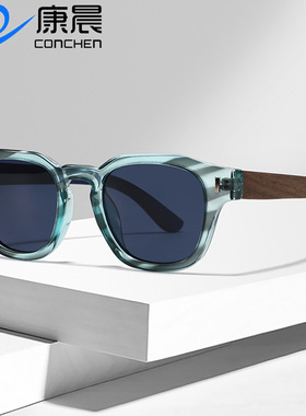欧美新款木质夹层偏光太阳镜男时尚大框防晒竹木眼镜高级感墨镜女