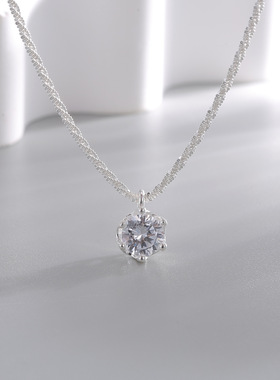 S925银星河璀璨波光粼粼女生高级感项链六爪锆石吊坠菜花项链饰品