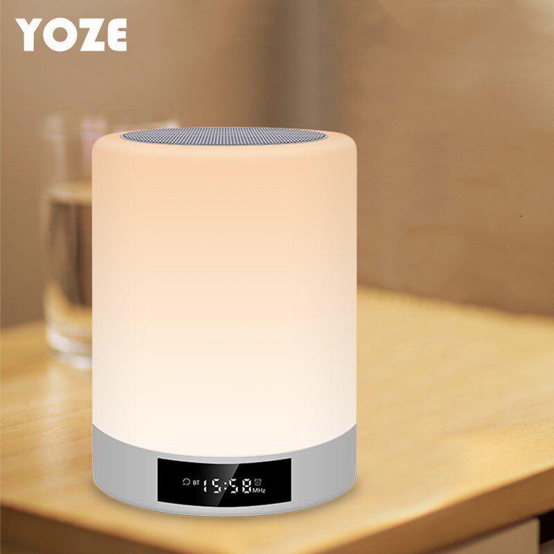 家用蓝牙音响七彩小台灯带时钟床头音乐小夜灯无线充电蓝牙音箱灯