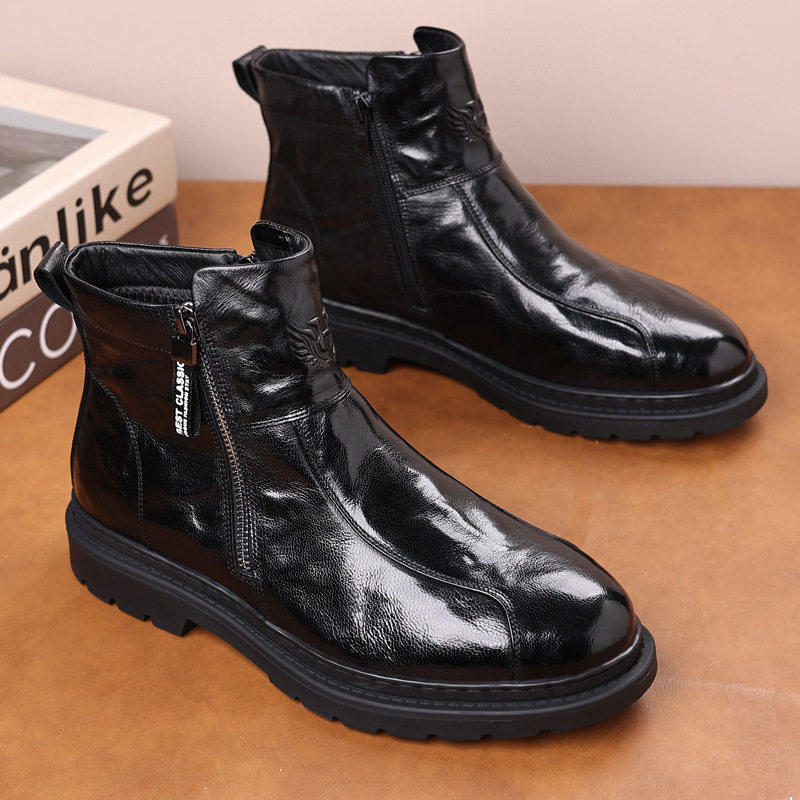 男士冬季马丁靴子男款真皮加绒棉鞋休闲高帮男靴英伦风保暖骑士靴