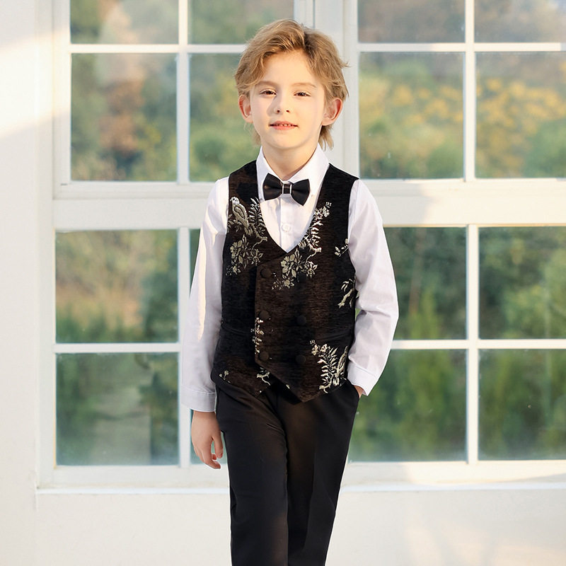 儿童刺绣西装新中式国风马甲套装男童主持钢琴演出服花童周岁礼服