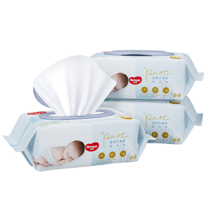 好奇金装冰川水婴儿湿巾80抽*3包手口可用柔软擦去细菌
