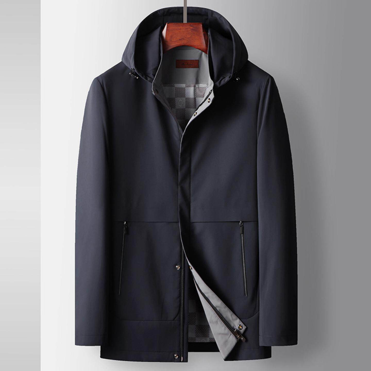 普洛克正品春秋新款拉链可脱卸帽中青年轻奢商务夹克休闲外套