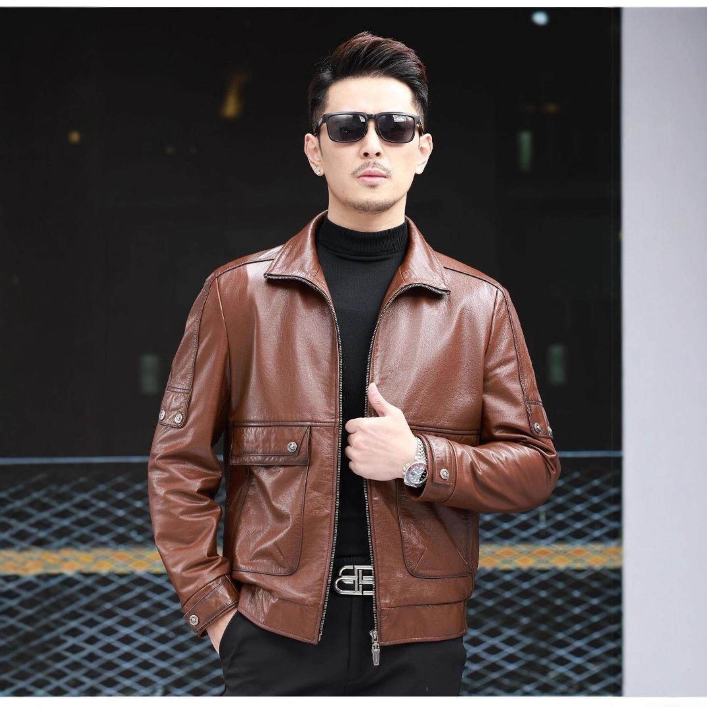 普洛克正品男装 春秋皮夹克真皮皮衣头层软牛皮短机车服帅气外套