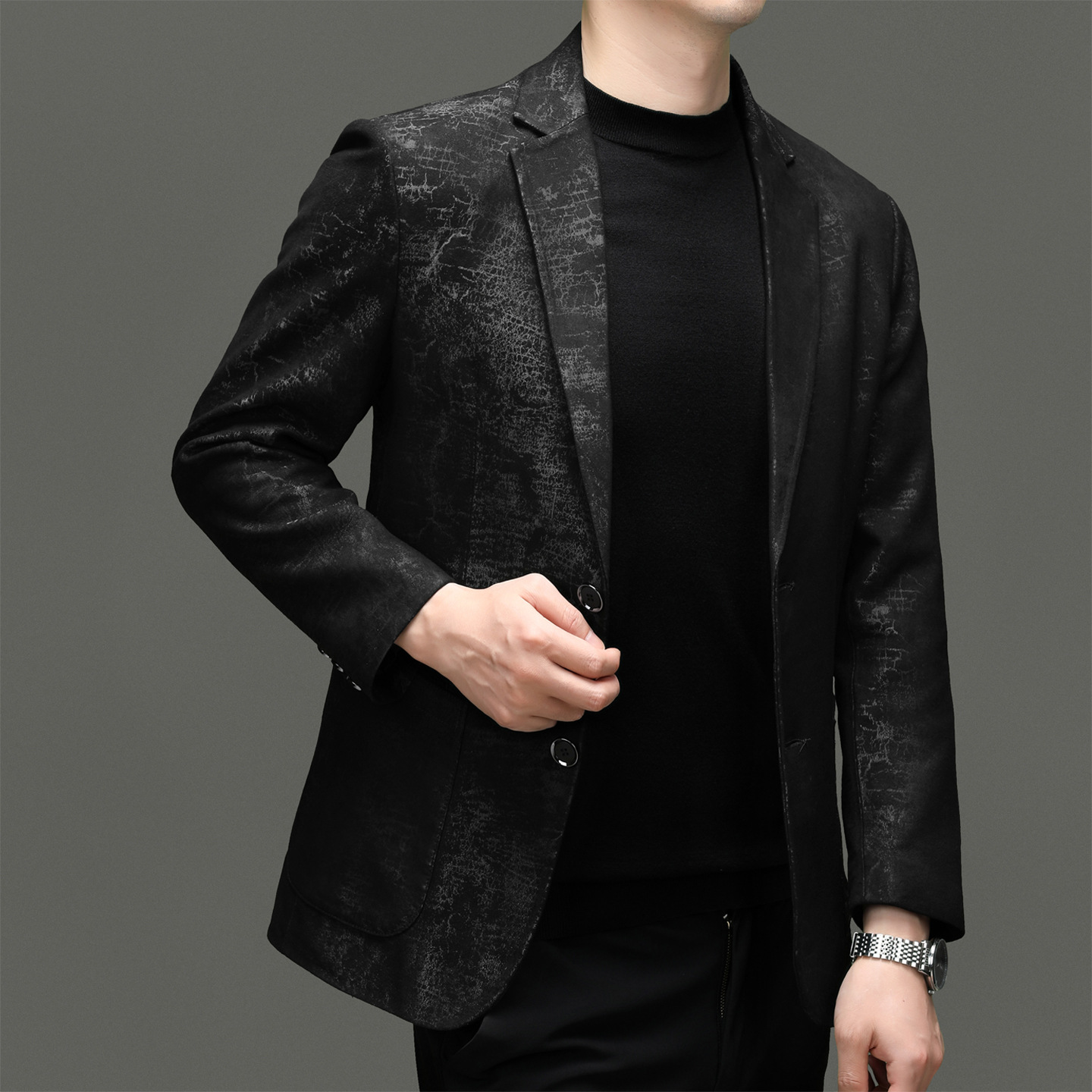 普洛克正品款真皮皮衣男头层绵羊皮外套印花商务休闲男士西服