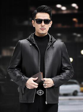 普洛克正品新款男士真皮皮衣绵羊皮连帽外套休闲男装商务皮衣P730