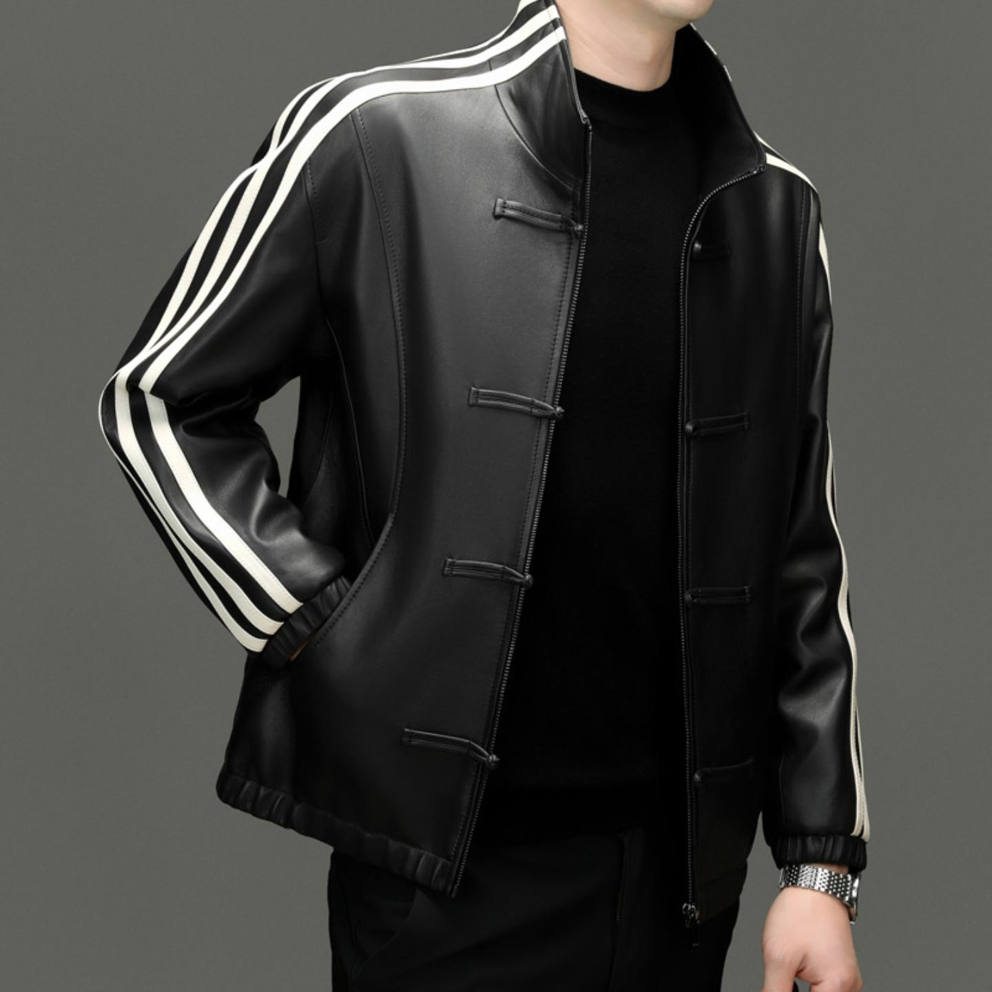 普洛克正品DN28156真皮皮衣中中老年男士复古盘扣绵羊皮夹克