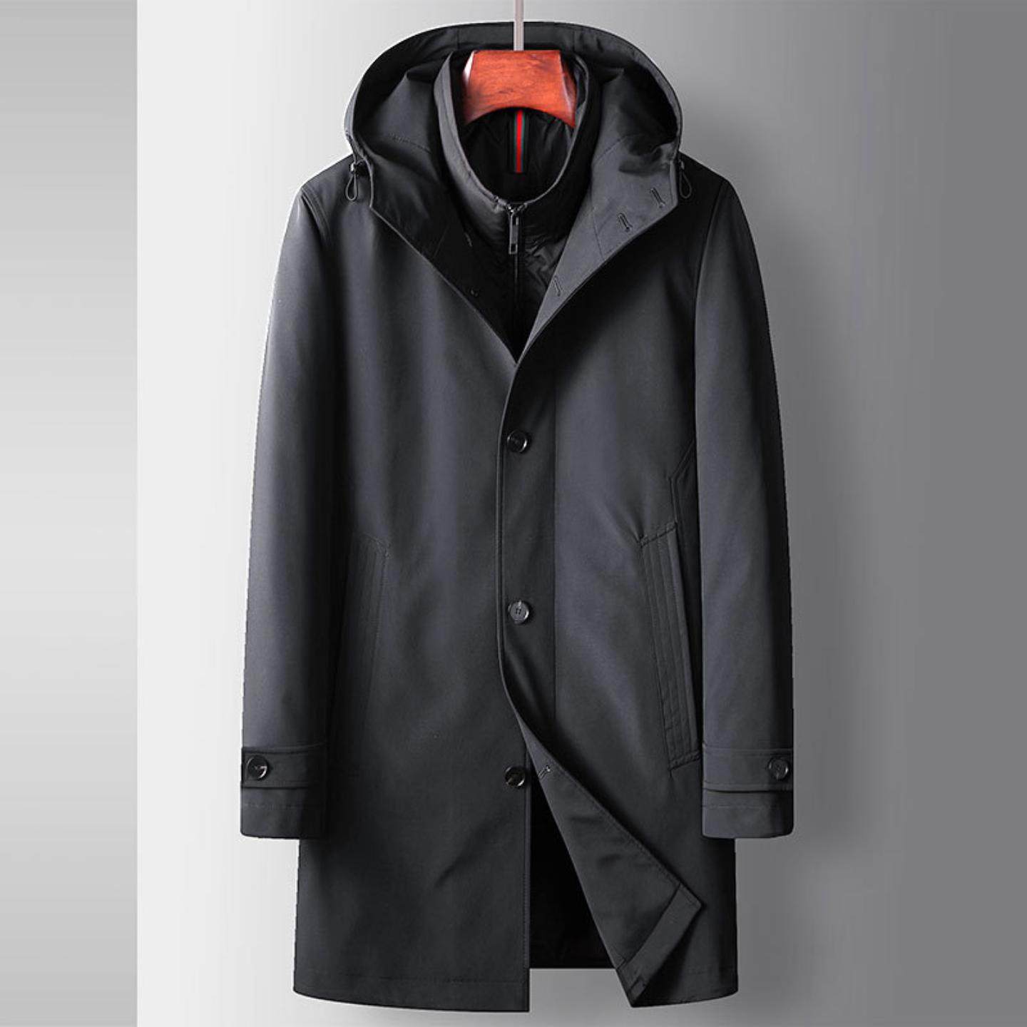 普洛克正品冬中长款脱卸羽绒服二件套中青年轻奢商务连帽保暖外套