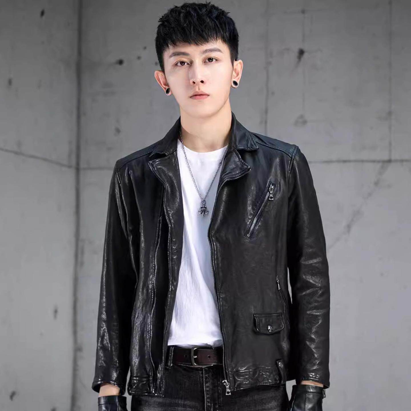 普洛克正品男装 西装帅皮衣皮夹春秋单外套领气机夹克休闲皮夹克